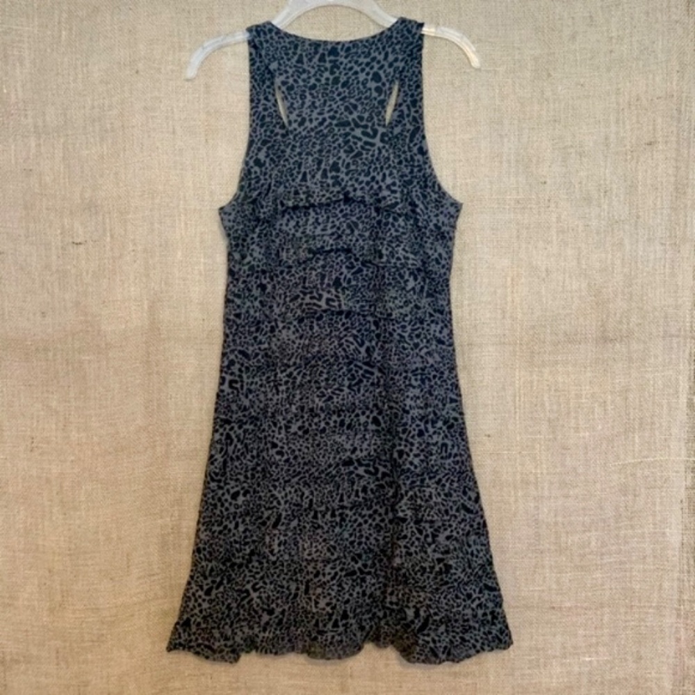 CAMELLIA Tiered Ruffle Dress Animal Print Gray Black Small - Picture 2 of 5